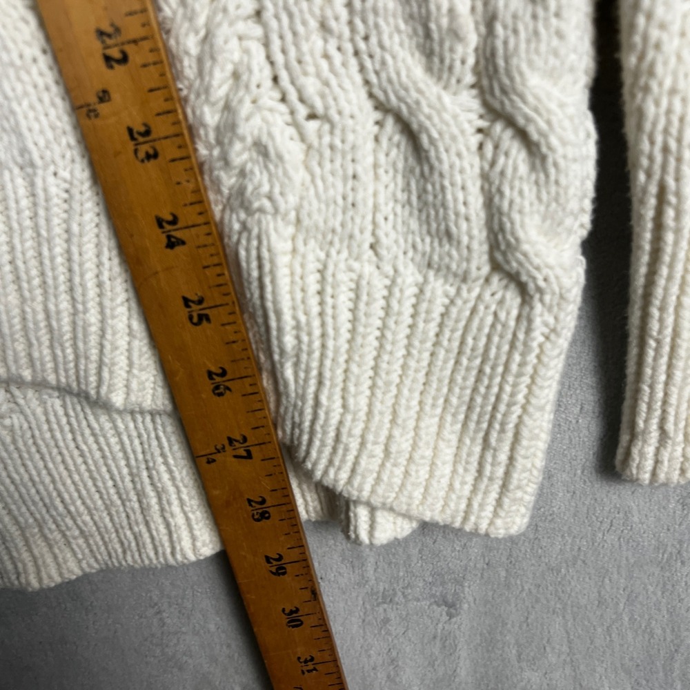 EXPRESS Womens Sweater Cream Cable Knit V Neck Oversized Distressed Medium - Picture 5 of 12